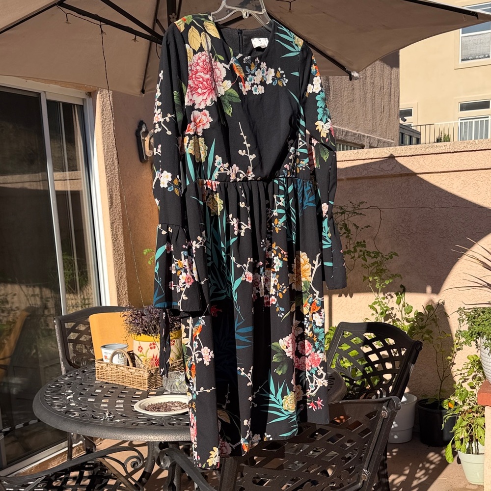Queen Bee Maternity Black Floral Long Sleeve Dress